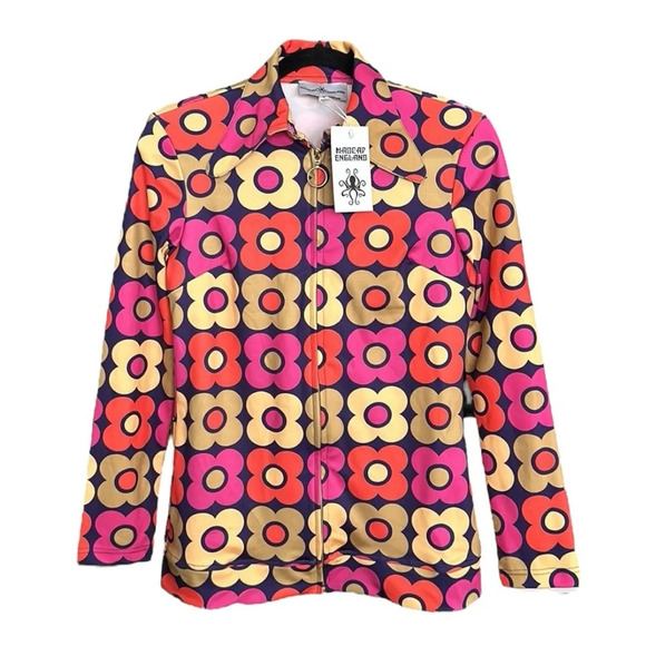 MADCAP ENGLAND Flower Power Zip Jacket Retro 60s 70s Lightweight, Size 8 - Picture 1 of 14